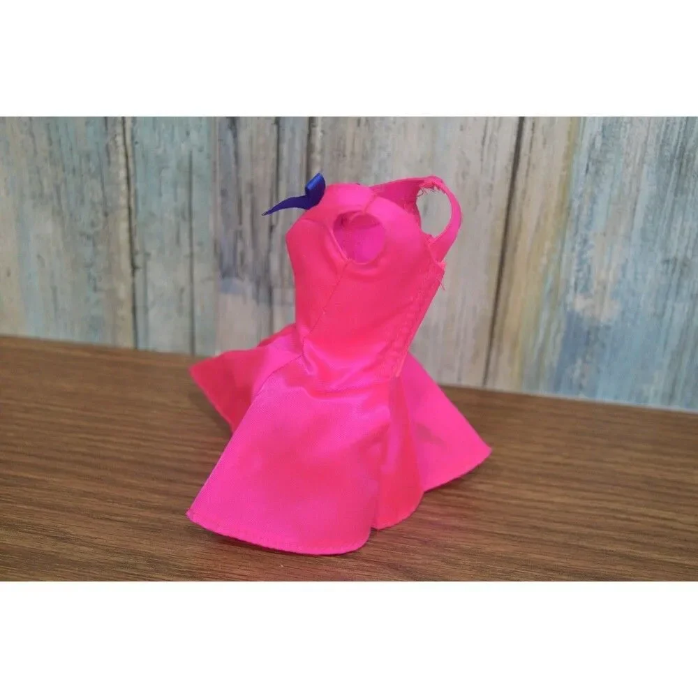Barbie Fashion Doll Clothes Dress Hot Pink Satin Blue Bow Party Dress Outfit